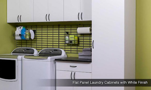 Smart Spaces flat panel laundry closet systems and cabinets with white finish